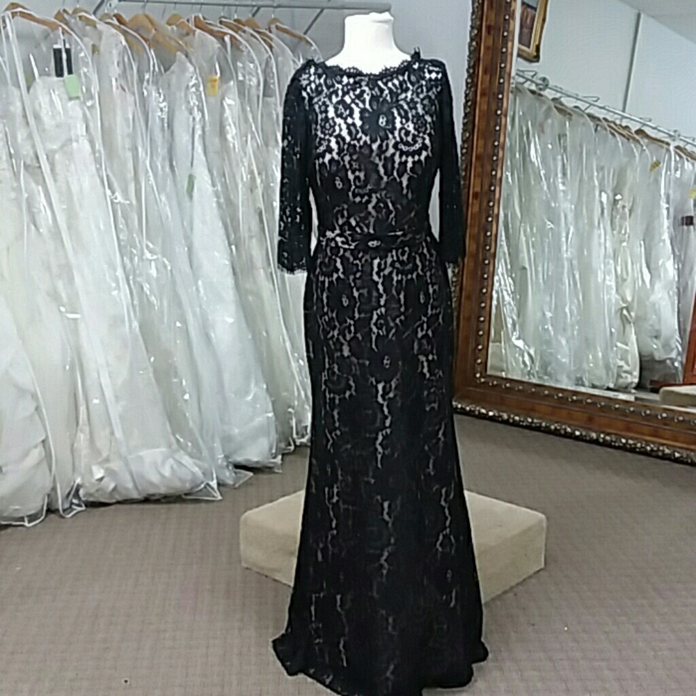 NWT Black lace over nude long sleeve